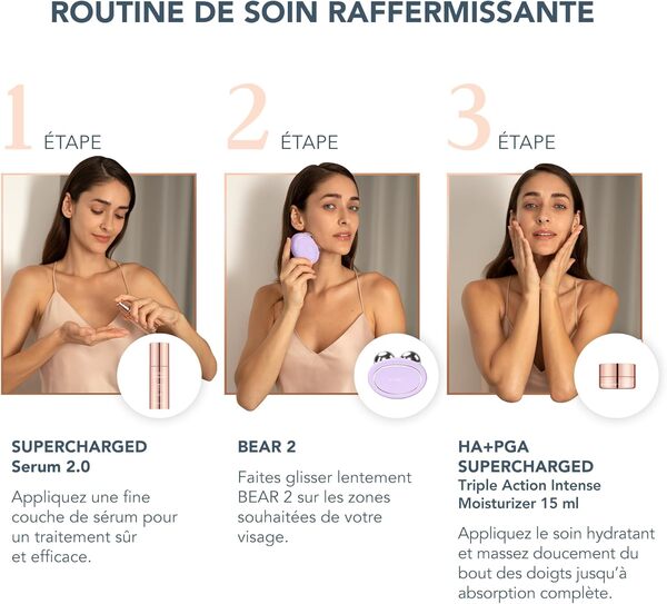 Set FOREO Total Facelift - Appareil micro courant visage avancé BEAR 2 + SÉRUM SUPERCHARGED 2.0 30ml + SUPERCHARGED Hydratant intense triple action HA+PGA 50 ml - Anti-âge - Soin visage