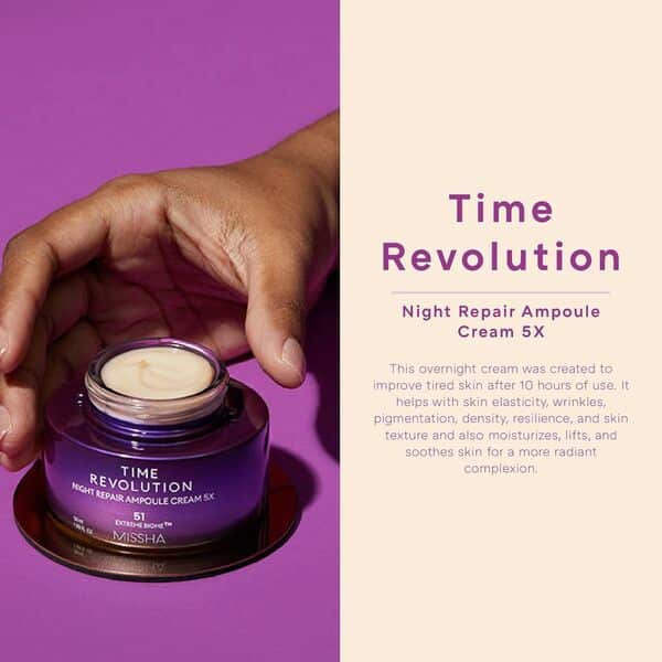 MISSHA - Time Revolution Night Repair Ampoule 5X | Revitalise la Peau Nocturne | Combat les Signes du Vieillissement | Améliore Texture et Élasticité, Naturel, 50 ml